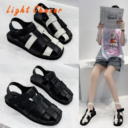 2021 New Summer Sandals Female Buckle Woven Hollow Thick-soled Beach Sandals Cool Womens Shoes Non-slip Soft Womens Sandals