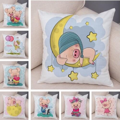 Nordic Cartoon Pet Pig Pillow Case Decor Cute Animal Pillowcase Polyester Cushion Cover for Children Room Sofa Home Car 45x45cm