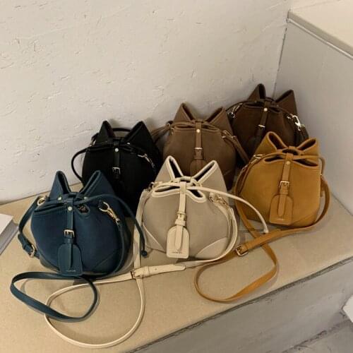 Women Retro PU Leather Bucket Bag Crossbody Bags Shoulder Handbag Female Hand Bag