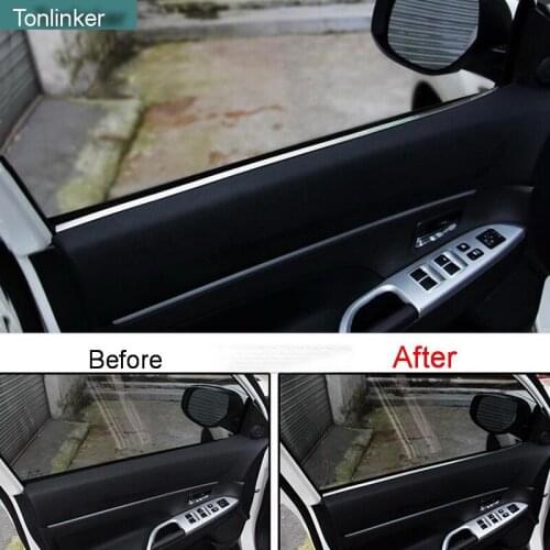 Tonlinker 4 PCS Car DIY NEW Stainless Steel door inner Windows edge Light Cover Case Stickers for Mitsubishi ASX 2013-15