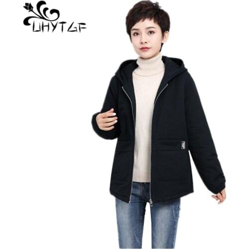 UHYTGF New Womens Parka Casual Outwear Winter Hooded Coat Plus size 5XL Jacket Women tops Plus velvet thicken Jacket Women X600