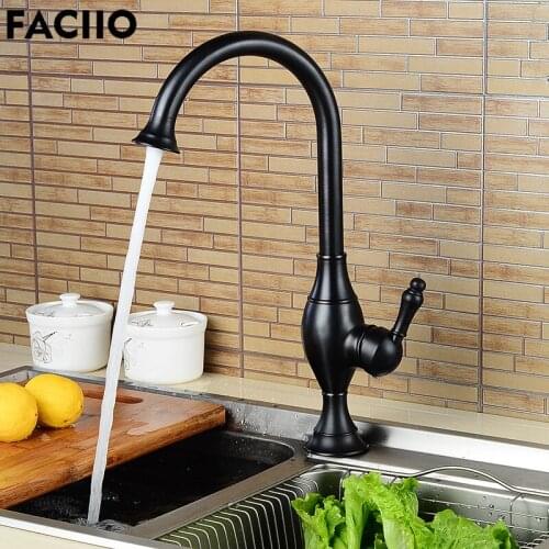 FACIIO Rotatable Water Tap Black Kitchen Faucet Sink Faucets Hot and Cold Water Single Hole Handle Brass Mixer Taps grifo cocina
