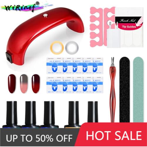 WiRinef Nail Tools Kit Uv Nail Gel Polish Semi Permanent Gel Lacquer Varnish Set 9w UV LED Nail Lamp Manicure Tools Set