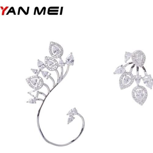 YAN MEI Hot Sale Zirconia Dangle Earrings For Women Feather Earring Wedding Accessories GLE7253Y