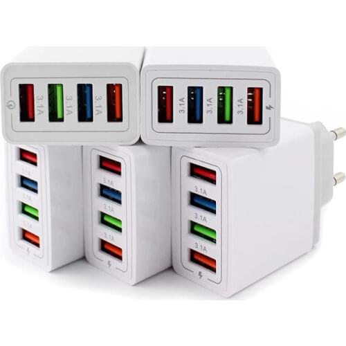220V 4 Ports USB Quick Charge Power Adapter 5V3A Mobile Phone Charger QC3.0 Fast Charging EU/US Plug Outlet Travel Charger