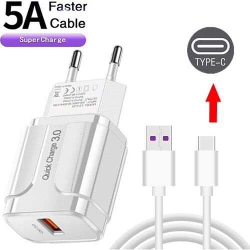 18W QC 3.0 USB Charger Quick Charge Phone Fast Charging Adapter For Realme C21 Samsung Xiaomi 11 Lite Mobile Phone Charger Cable