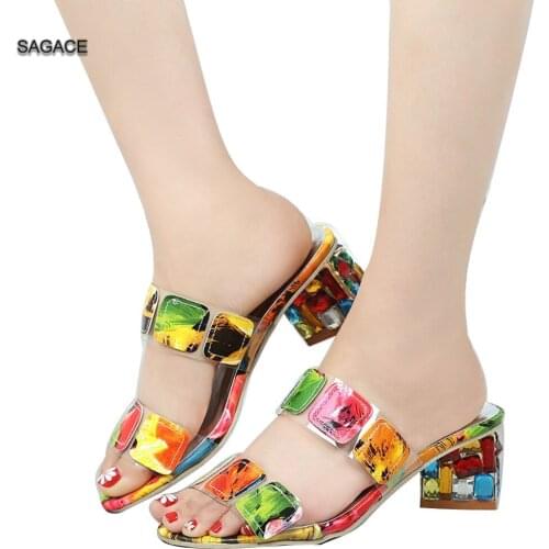 SAGACE Women Slipper Rhinestone Pumps Slippers High Heels Platform Shoes Sandals Summer Shoes 2020 Beach Vintage Sandalias Mujer