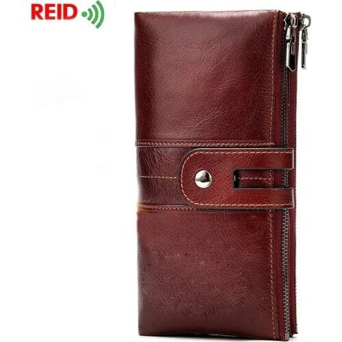 Rfid Womens Wallet Made Of Genuine Leather Womens Purses Two-way Separating Zip Women Clutch Bags Phone Coin Wallet For Woman
