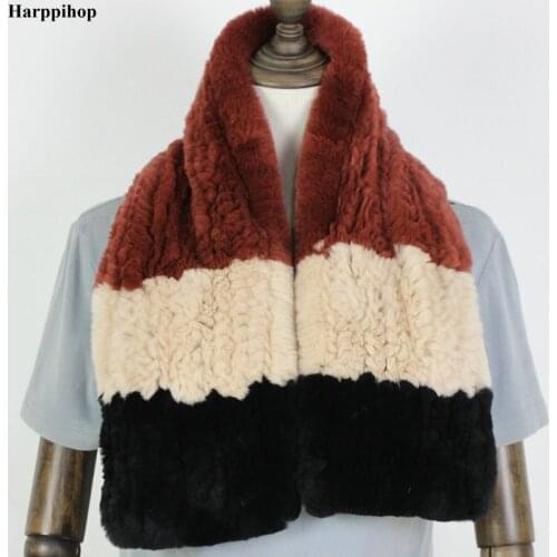 2019 Winter Women Scarf Vintage Handmade Knit Lady Thickening Warm Neck Scarves Genuine Rex Rabbit Fur Female Luxury Scarf
