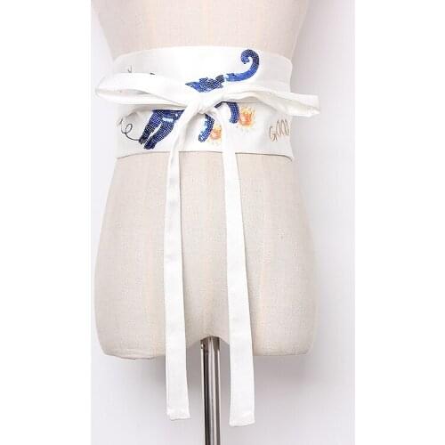 Womens runway fashion embroidery satin Cummerbunds female vintage Dress Corsets Waistband Belts decoration wide belt R1265