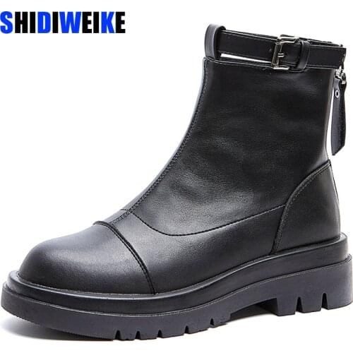 Winter Women Ankle Boots Black 2021Genuine Leather Autumn Warm Fur Motorcycle Non-slip Waterproof Female Platform Boots Shoes