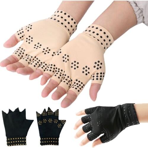 1 Pair Non-slip Magnetic Therapy Fingerless Gloves Arthritis Pain Relief Heal Joints Braces Supports Health Care Training Sports