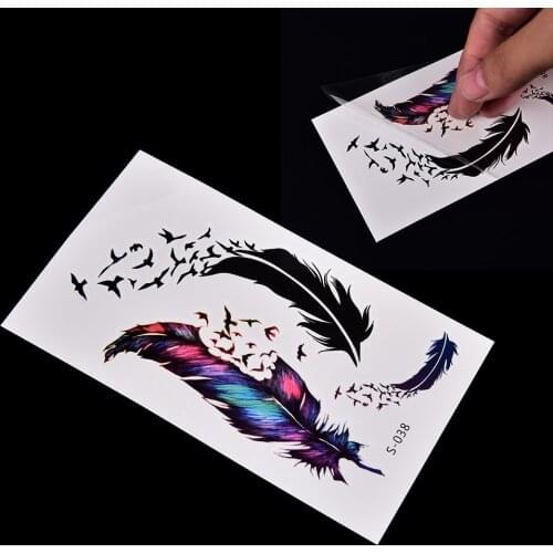 10.5*6cm Women Paste Tattoo Sleeve Transfer 3d Colorful Feathers Henna Fake Tattoo Waterproof Temporary Tatoos Sticker
