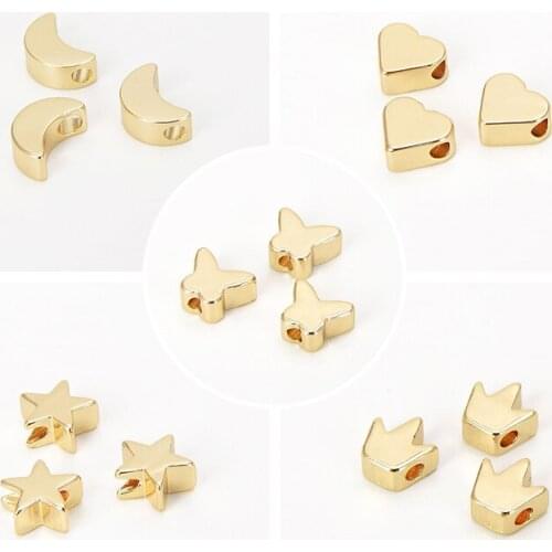 10Pcs Heart Shape Loose Spacer Beads Metal Copper Beads For Jewelry Making Love Charms Beads DIY Bracelet Necklace Accessories