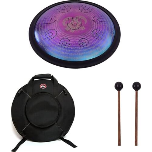 14/16/18 Inch UU Drum Hand Pan Drum D-Minor Alloy Steel Tongue Drum 9 Double-tone Tongues Percussion Instrument with Carry Bag