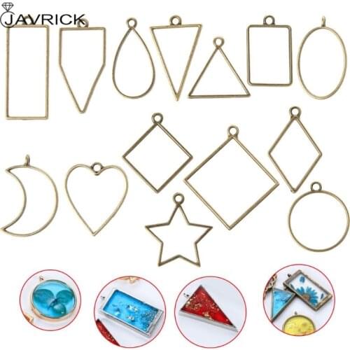 14Pcs Geometric Shape Metal Frame Set DIY Epoxy Resin UV Crystal Silicone Molds Jewelry Pendant Making