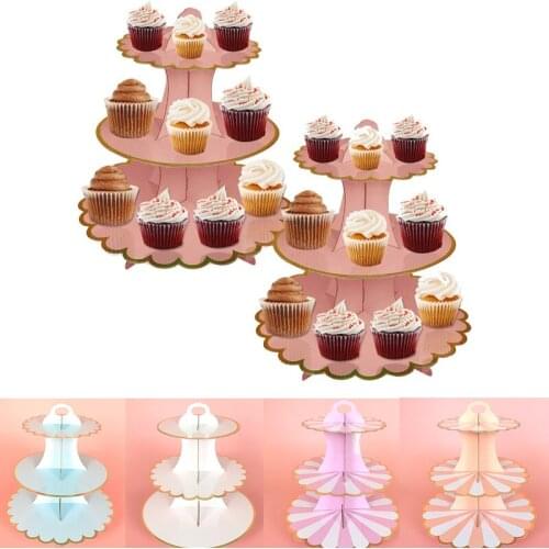 3-Tier Cardboard Cupcake Stand Dessert Tower Round Dessert Cupcake Holder Lightweight Durable Portable Hot for Birthday Party