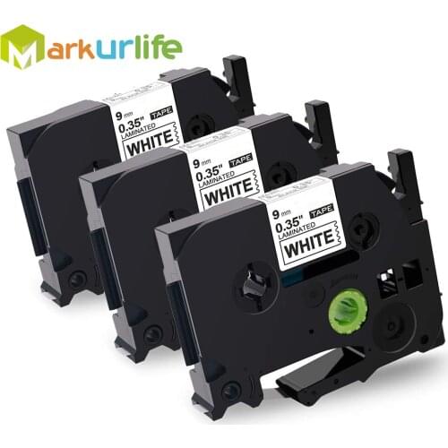 3-Pack 9mm Tze 221 Tze221 Black on White Laminated Compatible P touch 9mm tze-221 Label Tape Cartridge tz221 tze-221 Label Maker