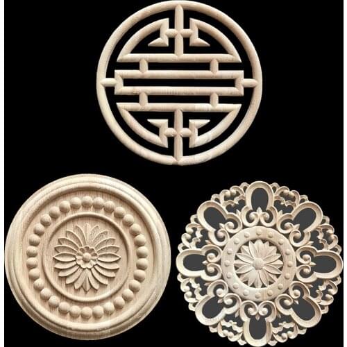 35cm Vintage Unpainted Wood Carved Decal Corner Applique Frame for Home Furniture Wall Cabinet Door Decorative Miniature