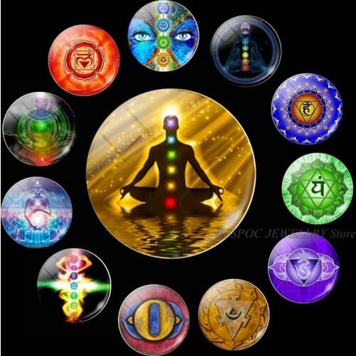 5PCS/SET Magic Sign Zen Religion Jewelry 25mm Glass Cabochon Chakra Symbols Sign Making Om Symbol Findings Accessories Gifts