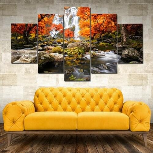 5 Pieces Canvas HD Print Autumn Forest Nature Landscape Painting Modular Wall Art Living Room Bedroom Home Decoration Murals