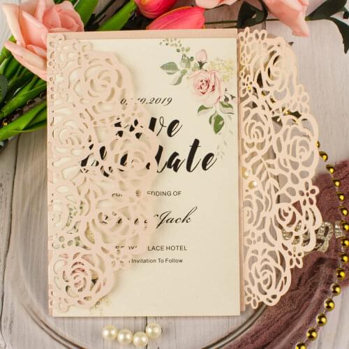 50pcs Blush Wedding invitations Rose Gold Black Burgundy White Ivory laser cut wedding invitation cards invites with envelope