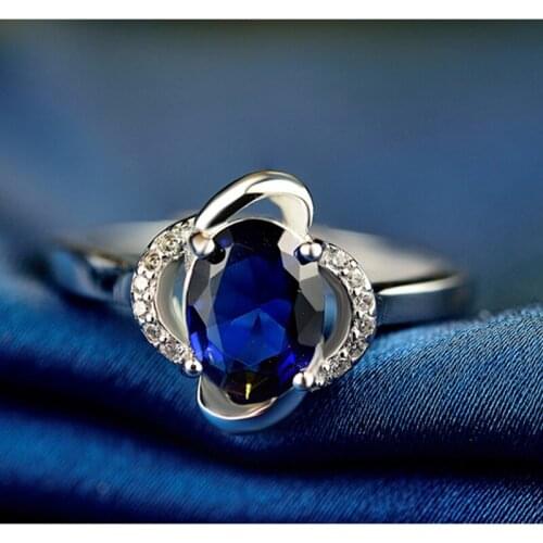 925 Sterling Silver Rings For Women Silver Fine Jewelry Engagement Ring Zircon Flower Sapphire Open Adjustable 100% Gift Design