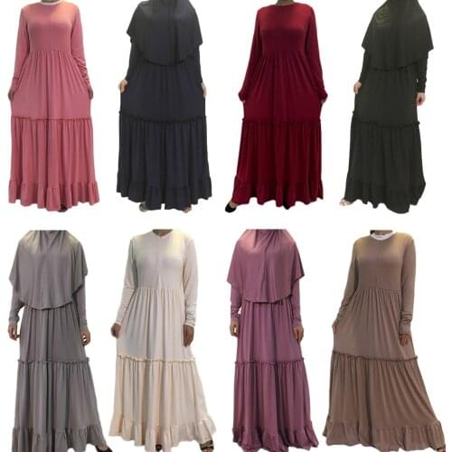 Abaya Muslim Women Long Dress Draped Design Prayer Garment Ramadan Islamic Arab Jilbab Hijab+Dress Full Cover Middle East Robe