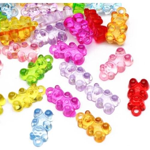 Flat Back Bear Shape Acrylic Beads Transparent Colorful Loose Spacer Beads For Jewelry Making Handmade Diy Bracelet Accessories