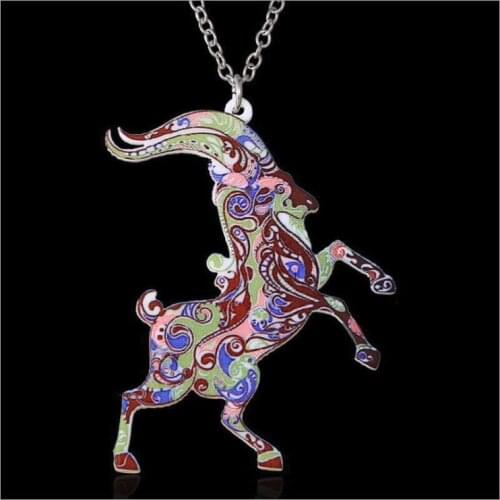 Acrylic coloured drawing Antelope necklace-Drop shipping