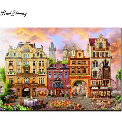 Full Drill Round Square Diamond Embroidery European Castle Street Diy 5D Diamond Painting Sale Cross Stitch Kits T240