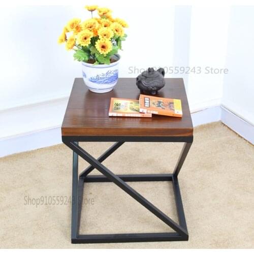 American Simple Side Table Retro Living Room Side Table Solid Wood Coffee Table Wrought Iron Small Square Table Sofa Corner Tabl