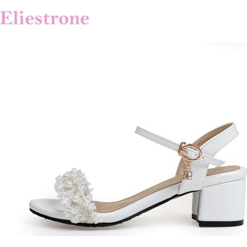Brand New Elegant Black White Women Sandals 2 inch Square Heel Office Lady Shoes Plus Big Small Size 31 10 43 45 52