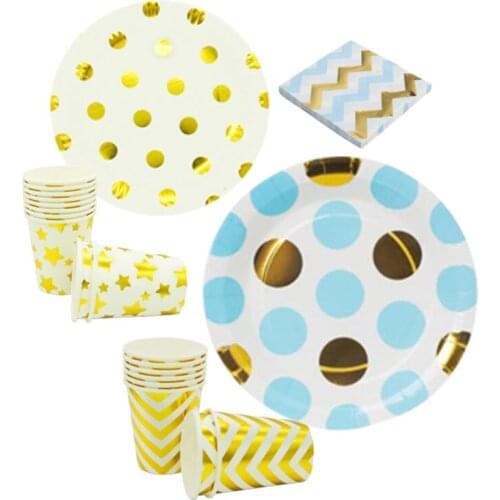 Bronzing Polka Dot Tableware Disposable Plate Paper Cup Napkin Childrens Birthday Party Family Banquet Decoration Supplies