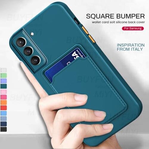 Card slot wallet soft square bumper silicone back cover for samsung galaxy s21 fe s 21 ultra plus 2021 5g camera protection case