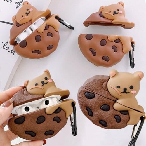 For Huawei FreeBuds Pro 3D Cute Cartoon Chocolate Cookie Bear Case for Huawei FreeBuds 3 Biscuits Wireless Earphone Cover Box