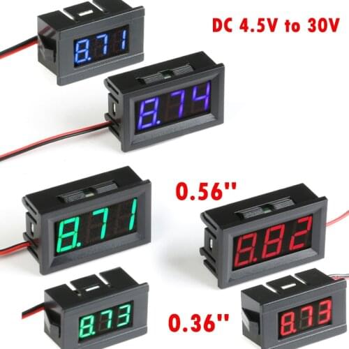 2 Wires 0.56" LED Digital Voltmeter Voltage Meter Car Motorcycle Volt Tester Detector DC 4.5V to 30V Capacity Monitor Red Green