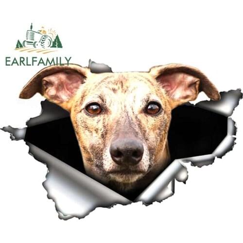 EARLFAMILY 13cm x 8.7cm Brindle Greyhound Car Sticker Torn Metal Decal Reflective Stickers Waterproof Car Styling Pet Dog Decals