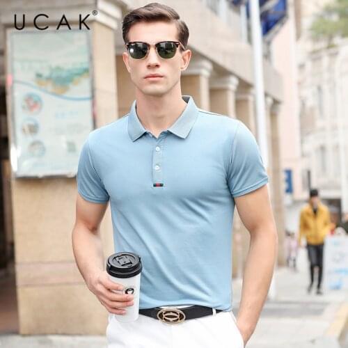 UCAK Brand Solid Color T Shirt Homme Summer Turn-down Collar Tshirt Men Clothes Streetwear Short Sleeve T-Shirt Clothing U5233