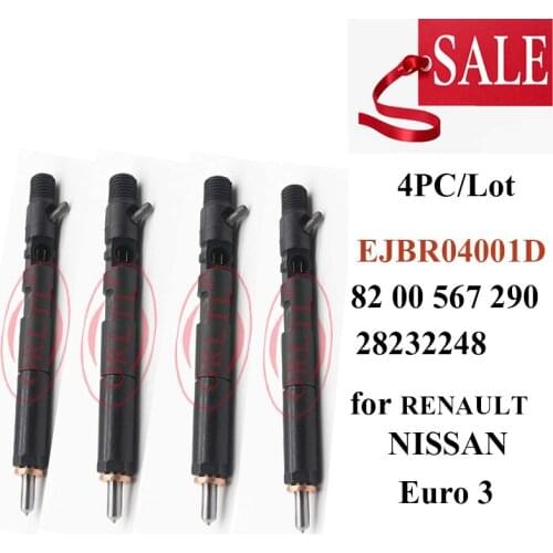 4PC JBR04001D (28232248) 2823224 Injector Assy R04001D Diesel Common Rail Injector 8200567290 for RENAULT 166009384R Euro 3