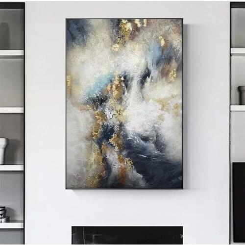 Modern Abstract Oil Canvas Painting Gold and Blue Posters and Print Nordic Style Wall Art Picture for Kid Living Room Home Decor