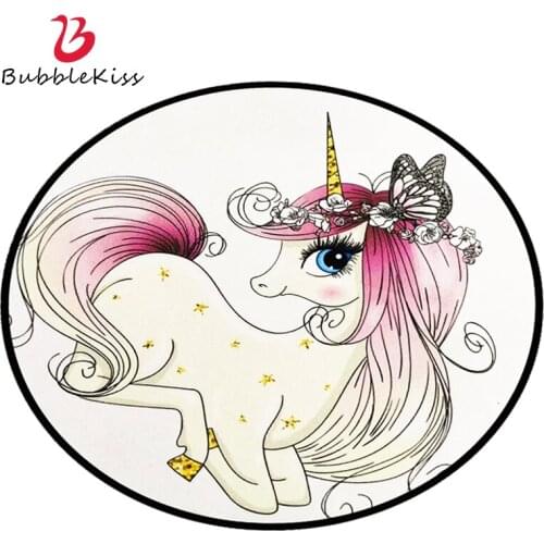 Bubble Kiss Pink Girls Room Round Carpet Cute Cartoon Horse Pattern Home Area Carpets Anti-Static Soft Bedroom Decorative Rug