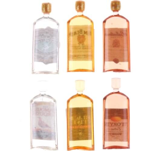 Doll House Kitchen Doll house Miniatures 1:12 Accessories Cute 6*mini Whiskey Miniature Doll house Furniture Wine Bottles