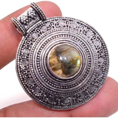 Labradorite Pendant Silver Overlay over Copper , 48 mm, P5515