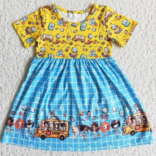 Hot Sale Girls Dresses Back To School Baby Girls Boutique Dress Fashion Kids Clothing Wholesale Girls Kids Dresses Short Sleeve