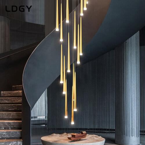 Stair chandelier simple light luxury long chandelier duplex building villa loft apartment stairwell rotating chandelier