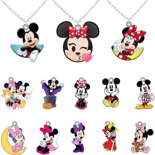 Disney Fashion Necklace Minnie Mickey Creative Design Jewelry Epoxy Resin Pendant Acrylic Jewelry Long Chain Necklace