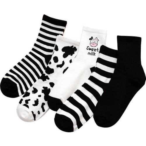 Fashion New Cow Print Socks Women Long Keep Warm Kawaii Cotton Cartoons Socks Set Leg Warmers Designer Korean Style Socken