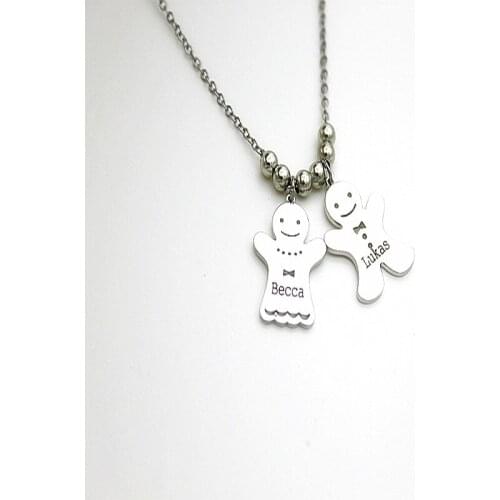 Trendy Custom Nameplate Necklaces for Women Personalized Name Necklace with Gingerbread Man Necklace Stainlesss Steel Jewelry