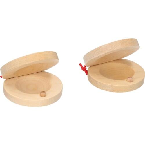 Muslady 2 Pairs of Castanets Wooden Hand Castanet Finger Clappers Clicker Small Percussion Musical Instruments Brown and Wooden